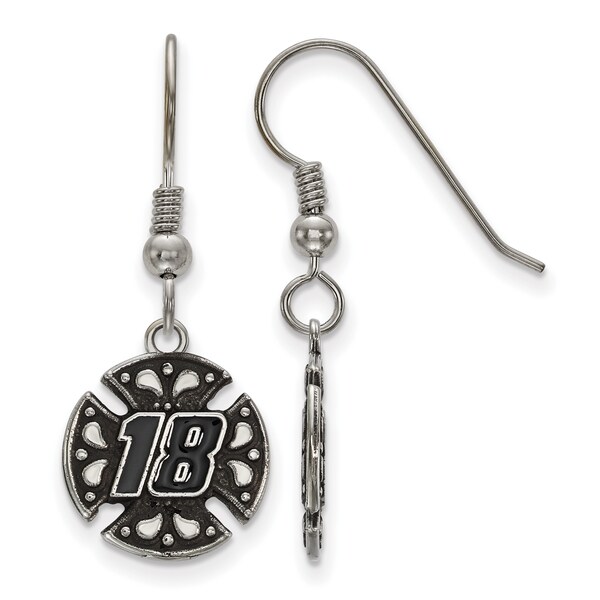 Logoart Engraved No 18 Nascar Stainless Steel Drop Earrings Logoart Engraved No 18 Nascar Stainless Steel Drop Earrings