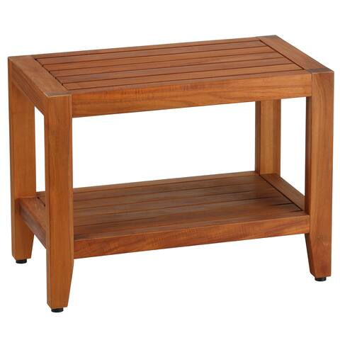 Teak Outdoor Benches Online At Our Best Patio Bare Decor Teak Wood Serenity Spa 24 Inch Bench With Shelf
