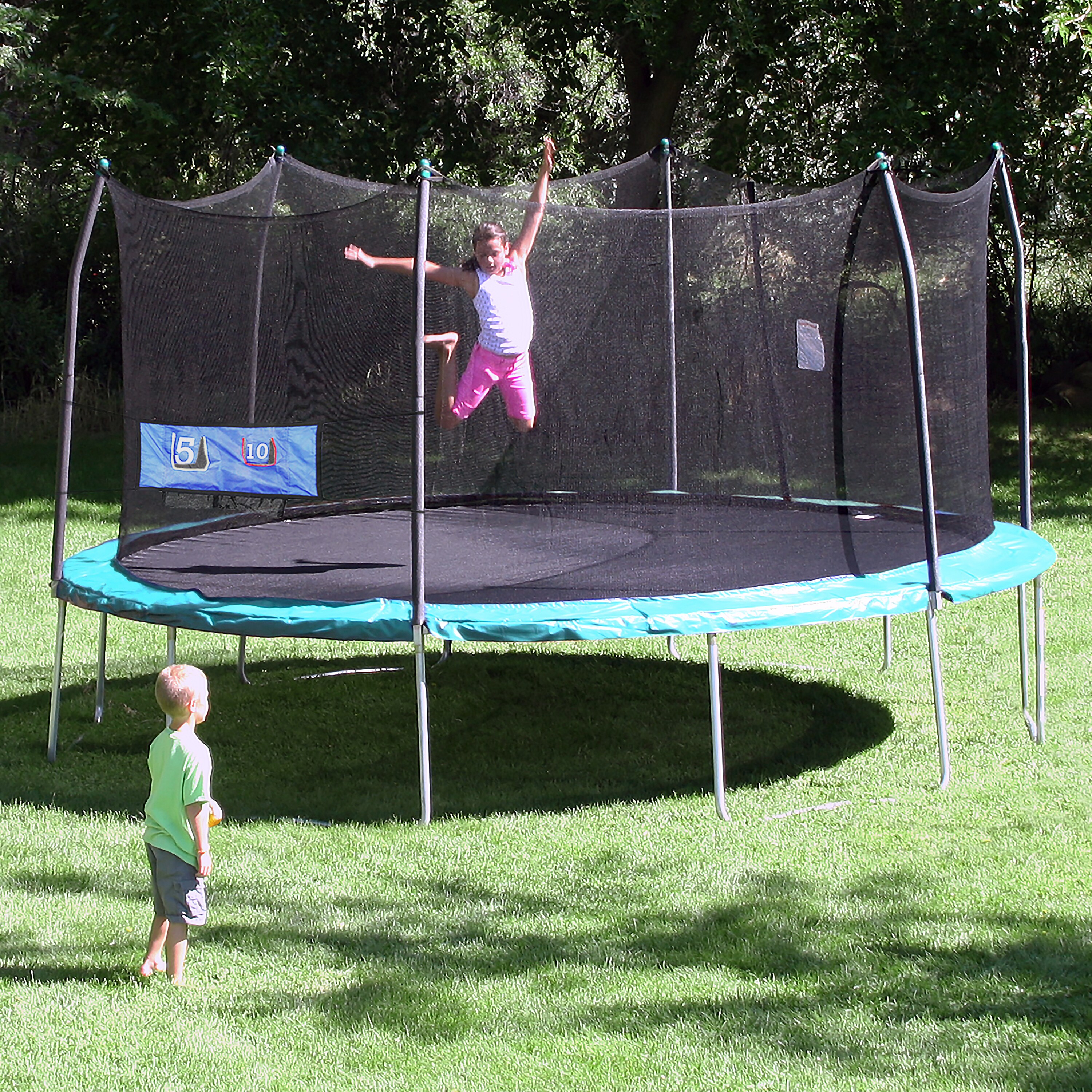 Skywalker Trampolines Green 16 Foot Oval Trampoline With Enclosure And Toss Game 16 D Overstock 14626834