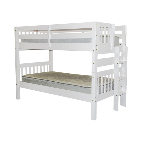 Bedz King Bunk Bed Twin over Twin with End Ladder, White