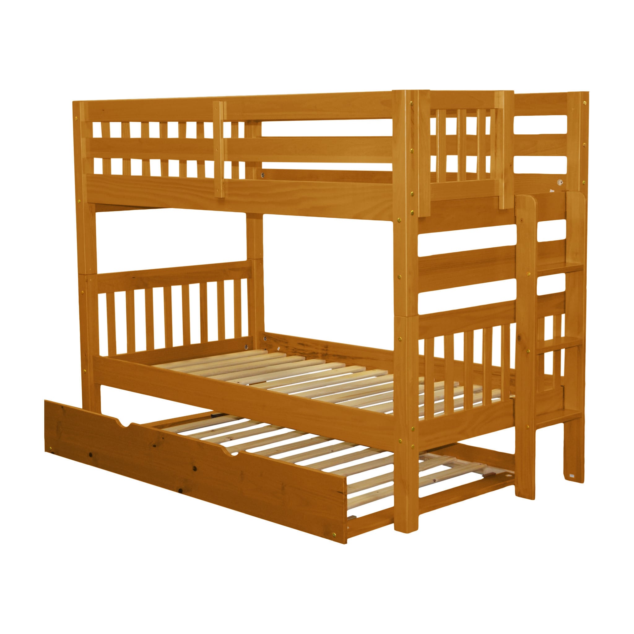 Bedz King Bunk Beds Twin Over Twin Mission Style With End Ladder And A Twin Trundle Honey Coslab Uk