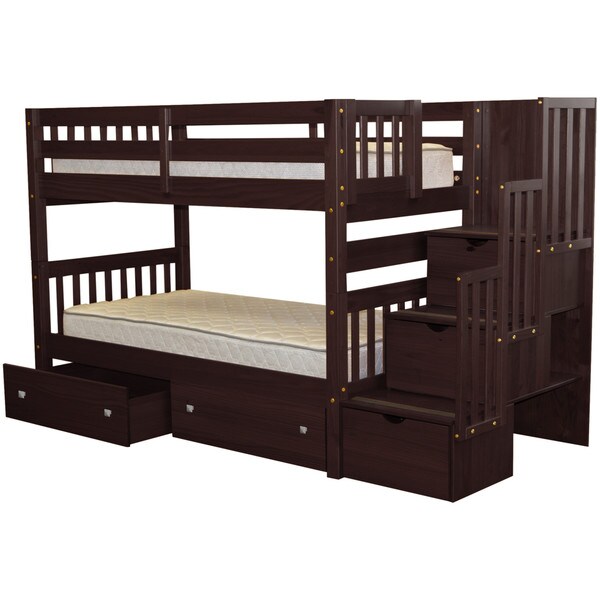 Shop Bedz King Stairway Bunk Bed Twin over Twin with 3 Drawers in the