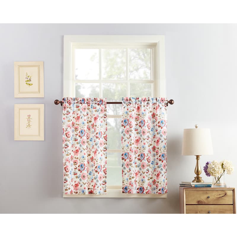 No. 918 Deana Floral Print Microfiber 3-Piece Kitchen Curtain Valance and Tiers Set