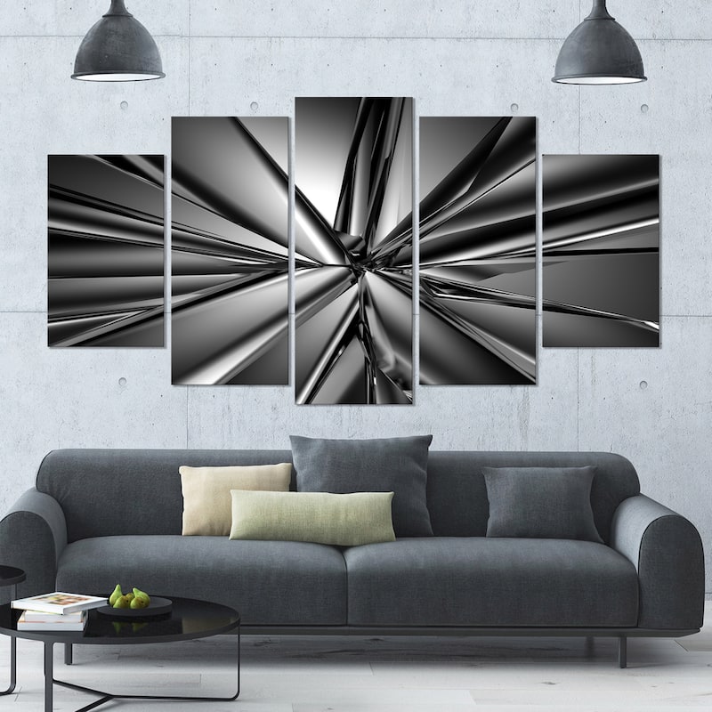Designart "Futuristic Crystal Background" Large Abstract Canvas Art Print- 60x32 5 Panels