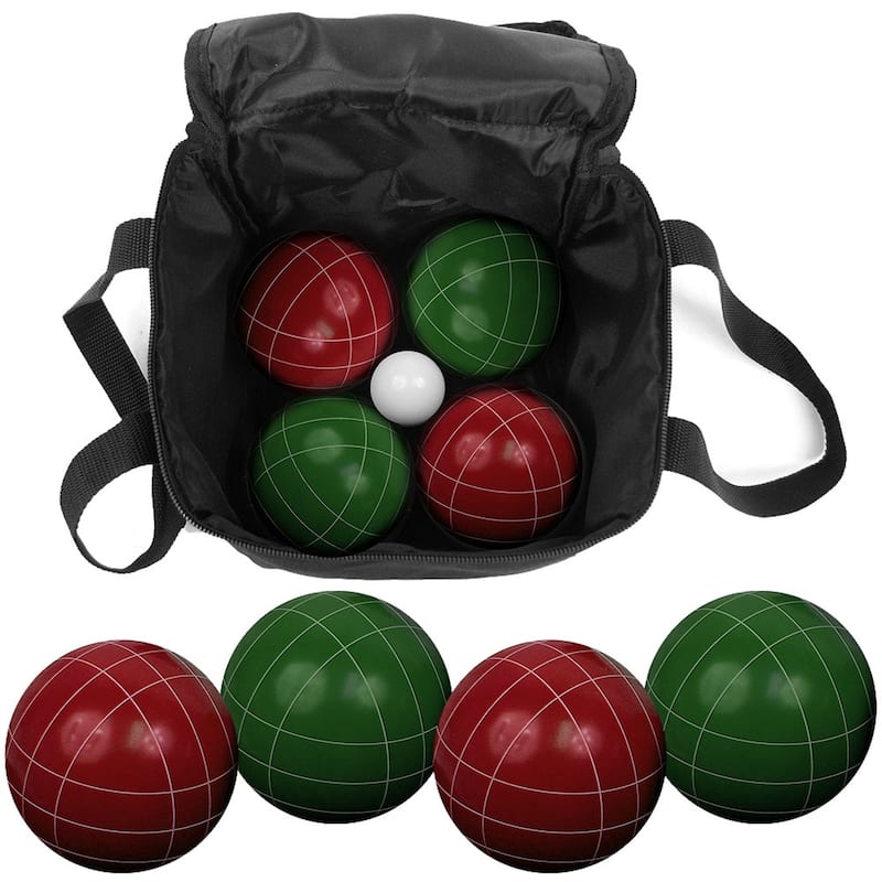 Hey! Play! 9-piece Bocce Ball Set with Easy Carry Nylon - Red/Green - 3.5" Ball