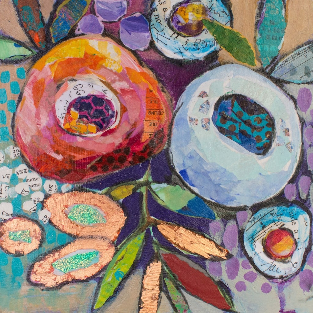 'Plastered Flowers' Painting Print on Wrapped Canvas - Multi-Color