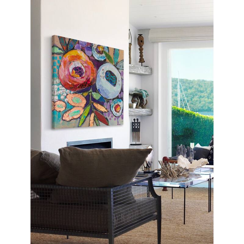 'Plastered Flowers' Painting Print on Wrapped Canvas - Multi-Color