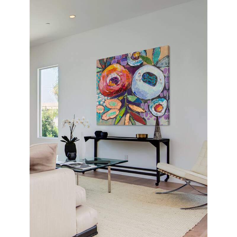 'Plastered Flowers' Painting Print on Wrapped Canvas - Multi-Color