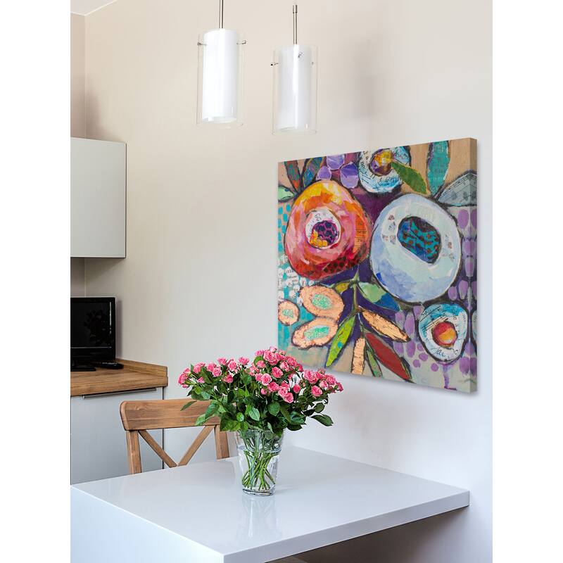 'Plastered Flowers' Painting Print on Wrapped Canvas - Multi-Color