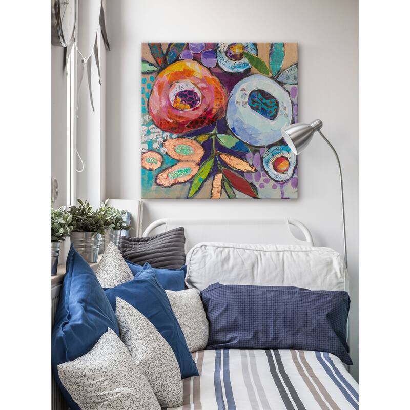 'Plastered Flowers' Painting Print on Wrapped Canvas - Multi-Color