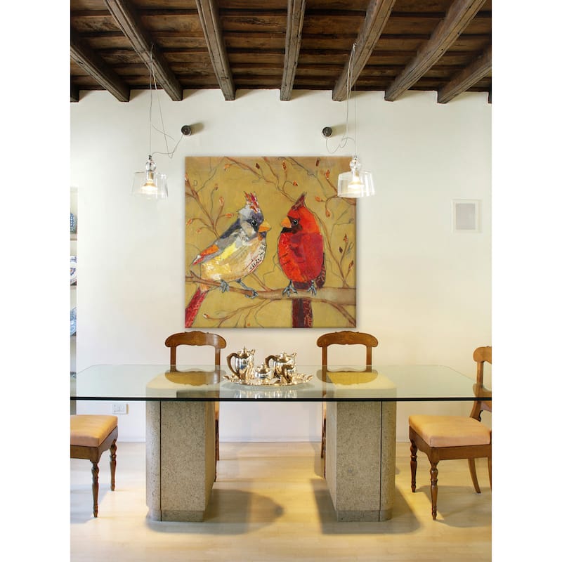 'Cardinal Conversation' Painting Print on Wrapped Canvas - Multi-Color