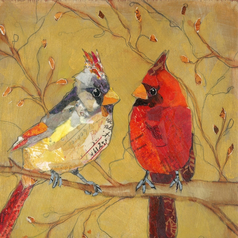 'Cardinal Conversation' Painting Print on Wrapped Canvas - Multi-Color