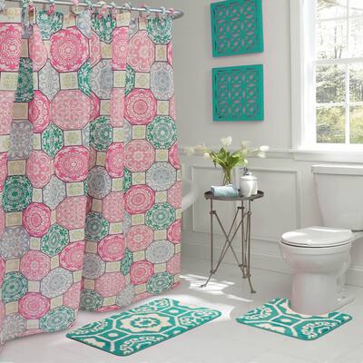 Addison 15-Piece Bathroom Shower Set - Pink/Blue/Green