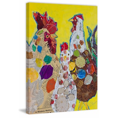 'Trois Poulet' Painting Print on Wrapped Canvas - Yellow