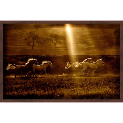 'Horses at Sunrise 2' Framed Painting Print