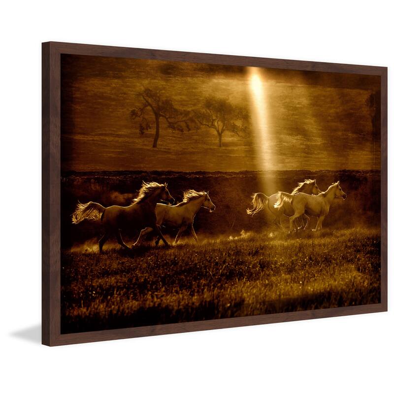 'Horses at Sunrise 2' Framed Painting Print