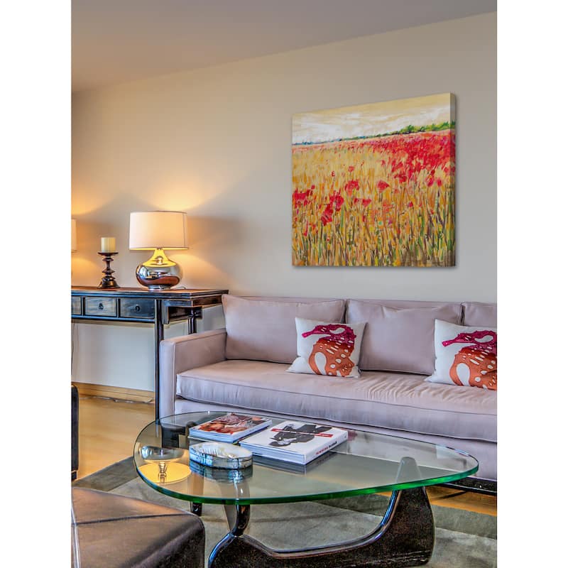 'Corn and Poppies XIV' Painting Print on Wrapped Canvas - Red