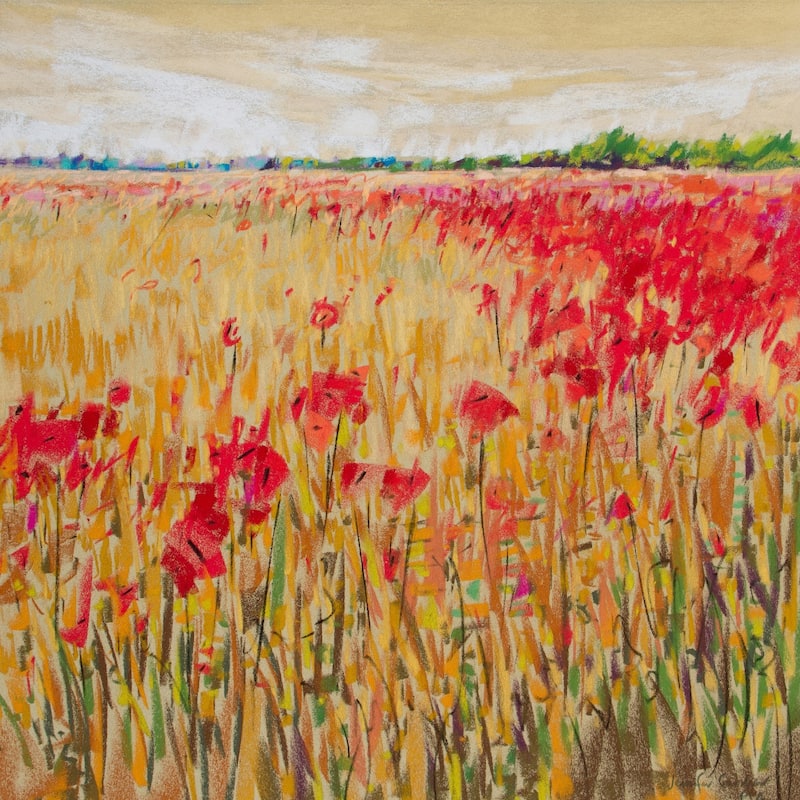 'Corn and Poppies XIV' Painting Print on Wrapped Canvas - Red