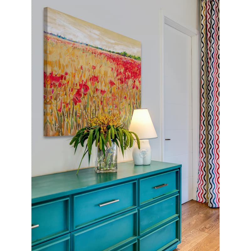 'Corn and Poppies XIV' Painting Print on Wrapped Canvas - Red