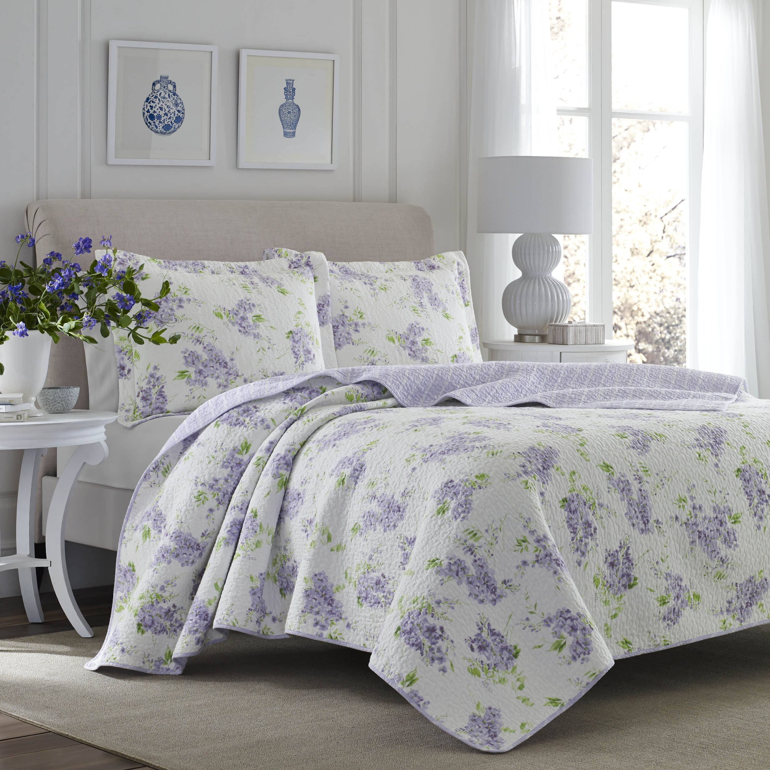 Shop Laura Ashley Keighley Lilac Cotton 3 Piece Quilt Set On