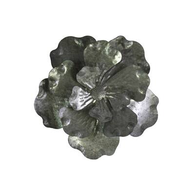 Golden Circle Silvertone Galvanized Zinc Layered Double Petal Flower Wall Decor