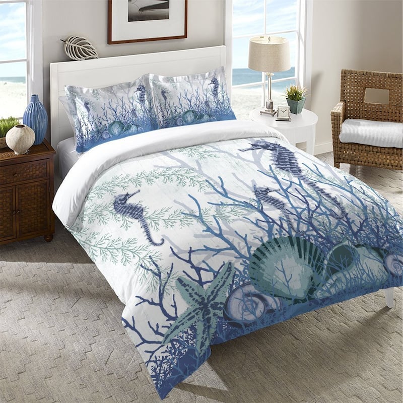 Laural Home Aqua Sea Life Duvet Cover - Blue/White