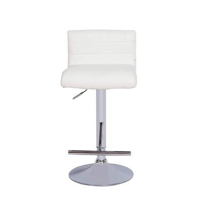 Vogue Furniture Contemporary White Leather Adjustable Bar Stool With Chrome Base and Footrest