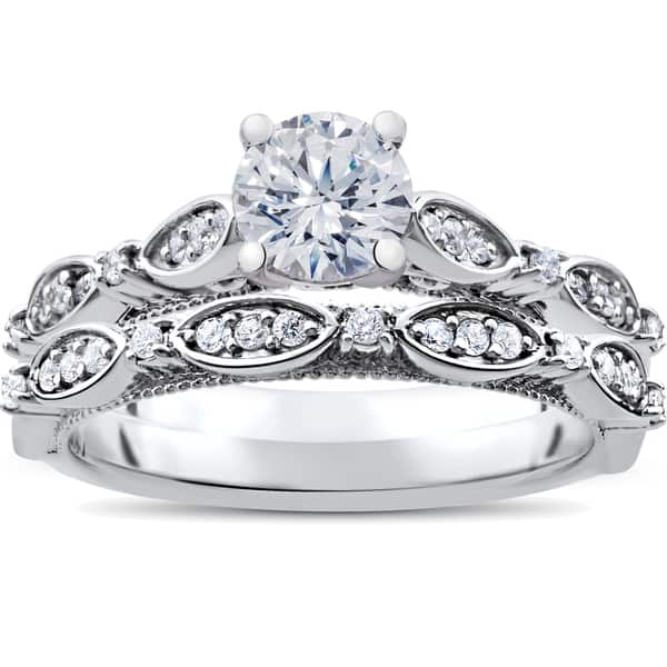Shop 14k White Gold 1 Ct Tdw Vintage Diamond Engagement Antique Wedding Matching Ring Set White I J Overstock 14634369