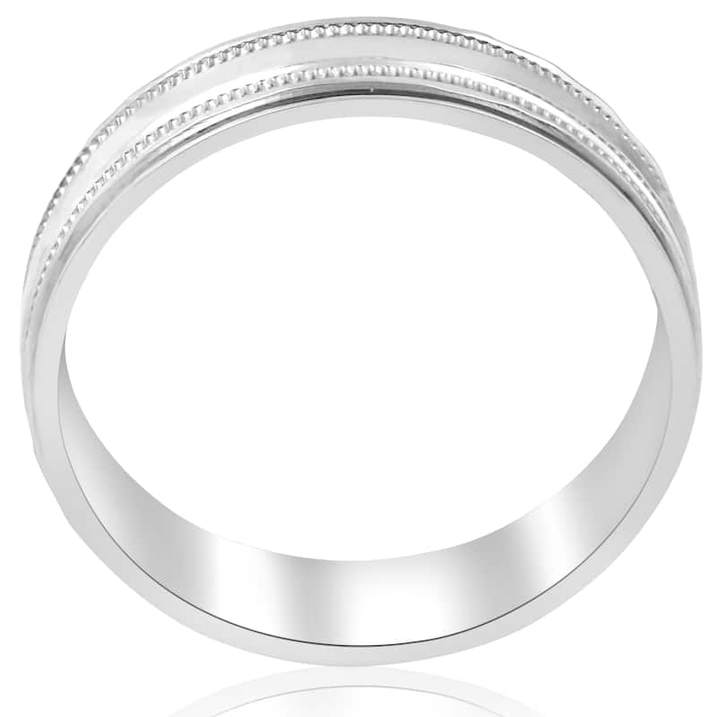 10k White Gold Mens Band 5mm High Polished Doulbe Milgrain Wedding Ring