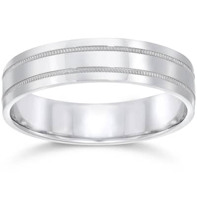 10k White Gold Mens Band 5mm High Polished Doulbe Milgrain Wedding Ring