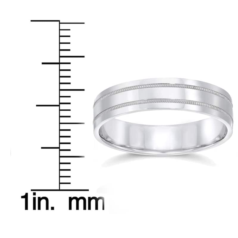 10k White Gold Mens Band 5mm High Polished Doulbe Milgrain Wedding Ring