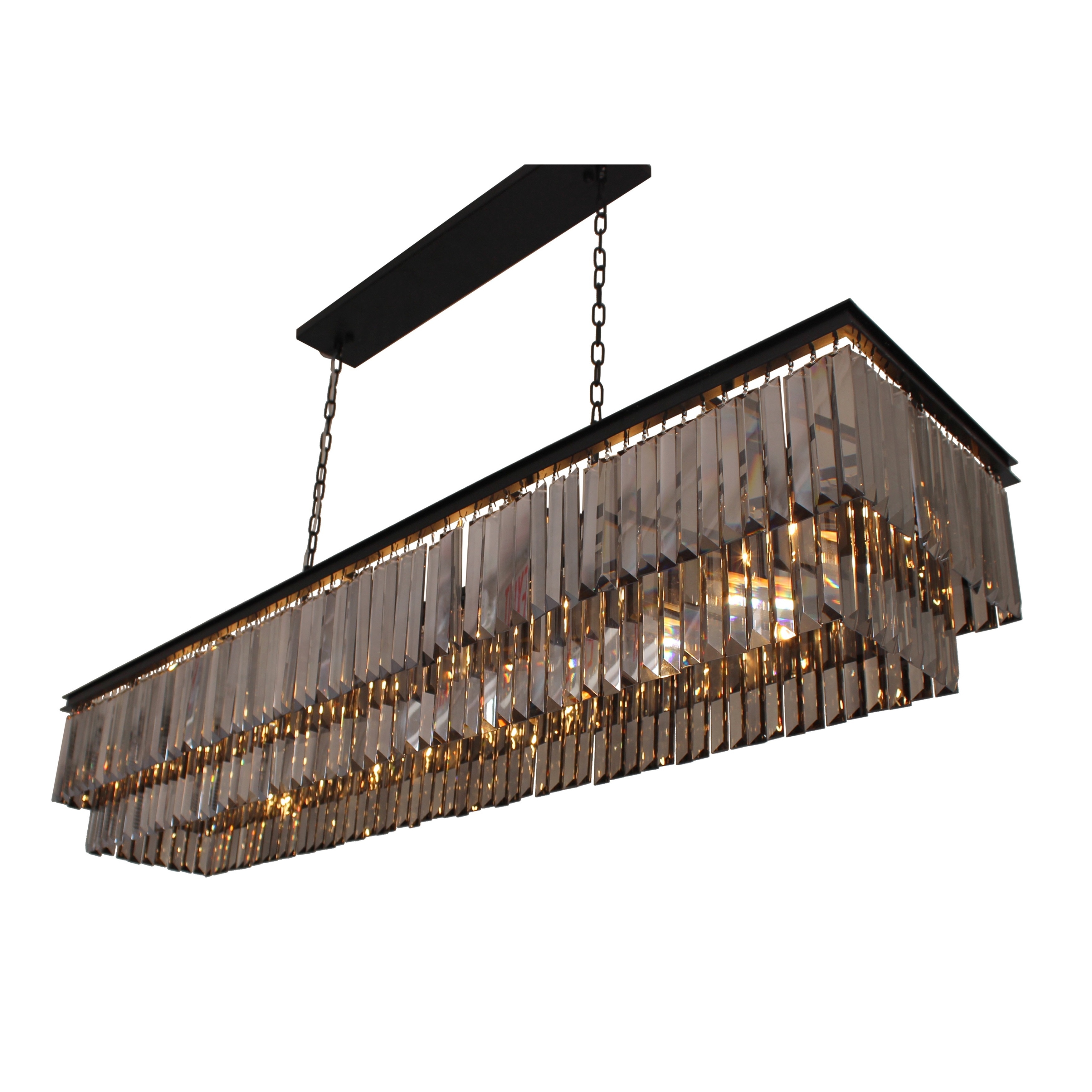 D'Angelo 60-inch Smoked Glass Rectangular Crystal Fringe Chandelier - N/A (60-Inch Glass Fringe Rectangular Chandeler) - Chandeliers For Bedrooms by Overstock.com