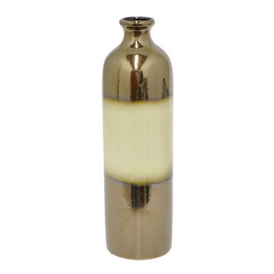 Benzara 12-inch Golden and Ivory Ceramic Vase