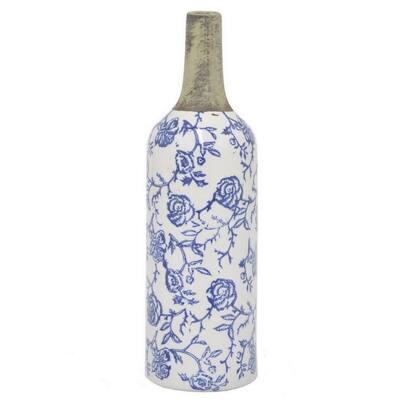 Benzara Blue and White Ceramic 12-inch Vase