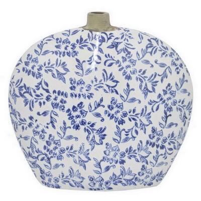 Benzara 11" Blue and White Ceramic Vase