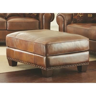 Steve Silver Sanremo Top Grain Leather Ottoman with Nail Head Trim