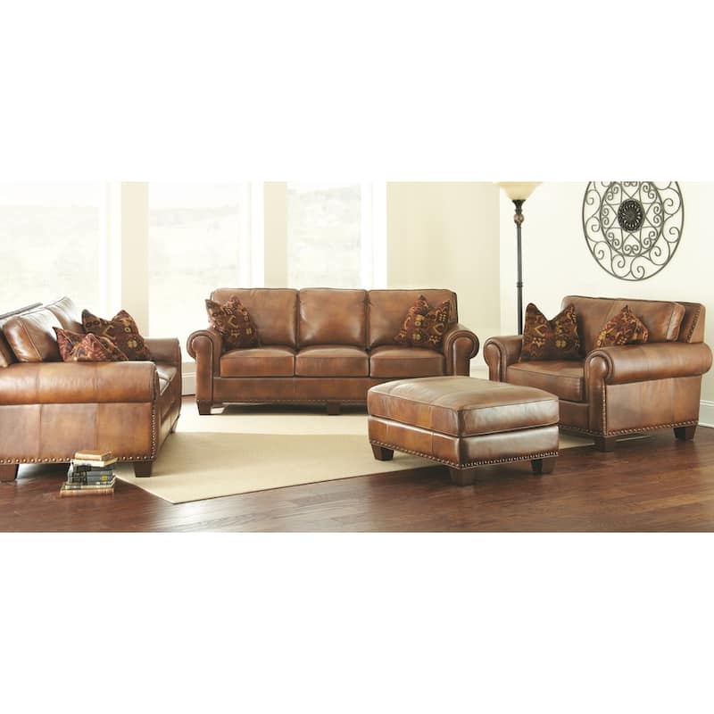 Steve Silver Sanremo Top Grain Leather Loveseat with Two Pillows