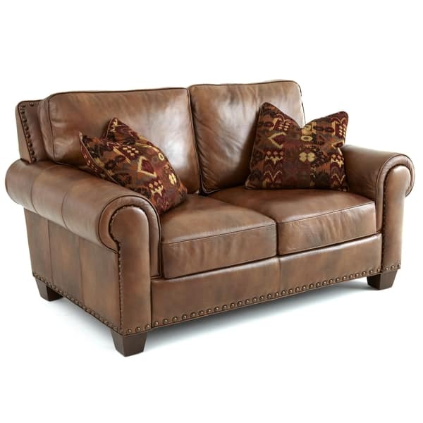 slide 2 of 3, Sanremo Top Grain Leather Loveseat with Two Pillows by Greyson Living