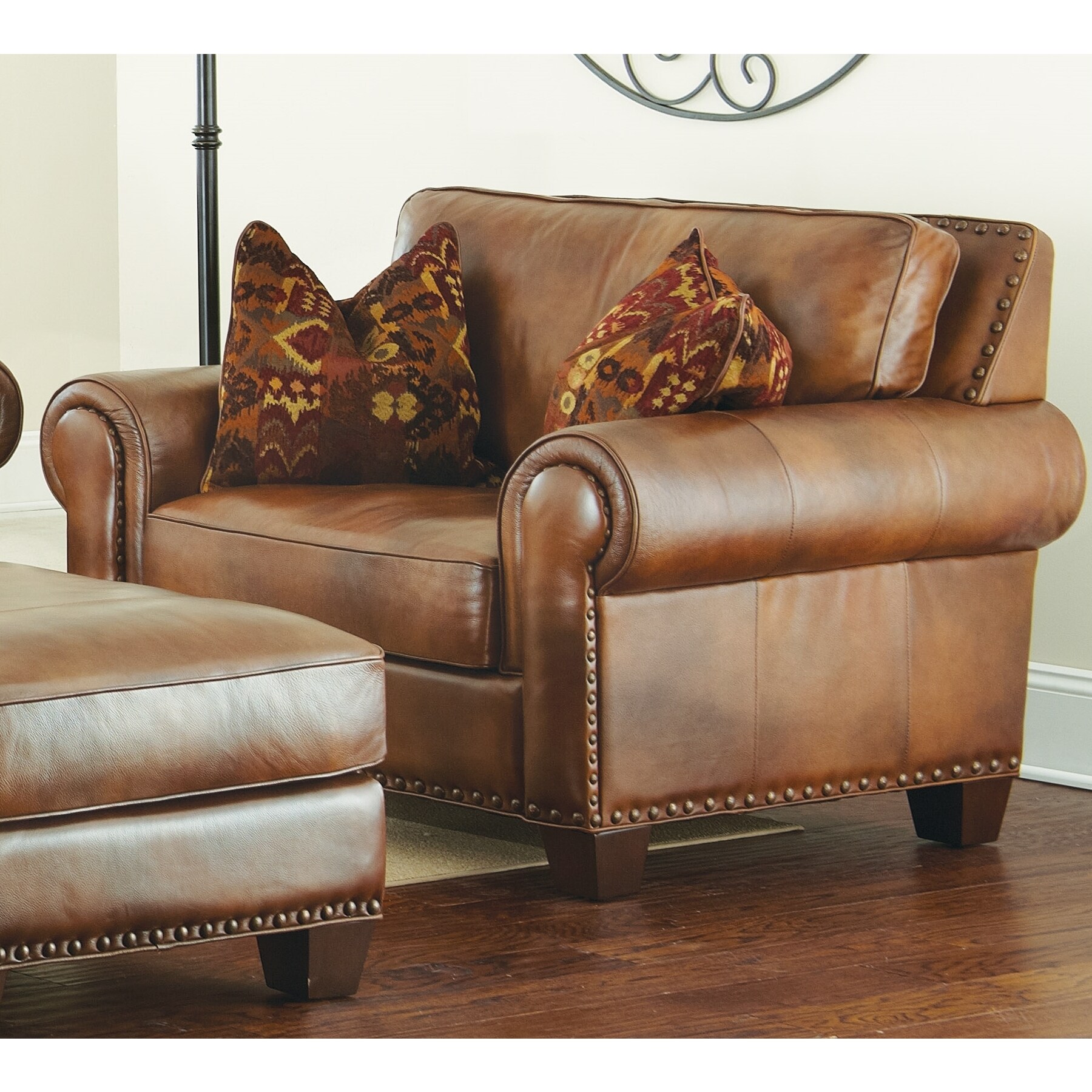 overstuffed leather chair and ottoman