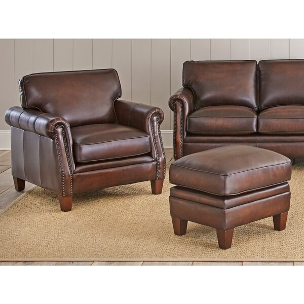 Shop Lucca Top Grain Leather Chair and Ottoman Set by Greyson Living