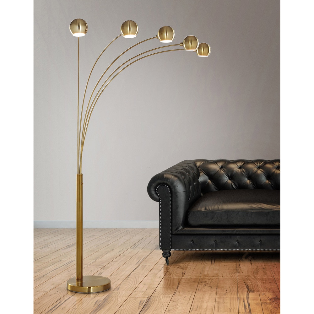 Orbs 5-light Dimmable LED Arch Floor Lamp with LED bulbs - Antique Brass
