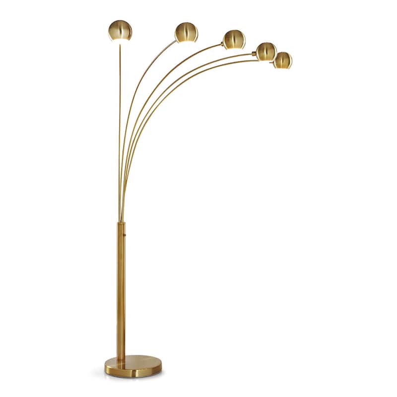 Orbs 5-light Dimmable LED Arch Floor Lamp with LED bulbs - Antique Brass