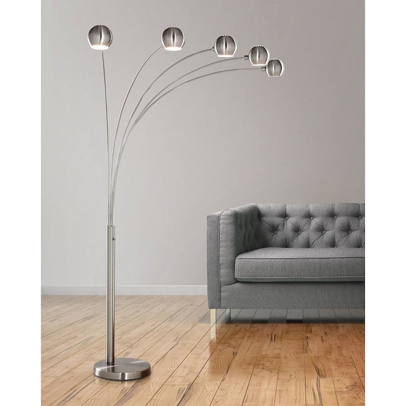 ORBS 5 Lite Dimmable LED Arch Floor Lamp with LED bulbs - Brushed Nickel