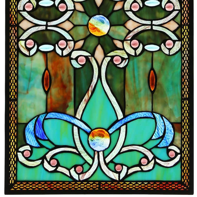 River of Goods Brandi's Tiffany Style Stained Glass Green 26-inch Window Panel - 15"L x 0.25"W x 26"H