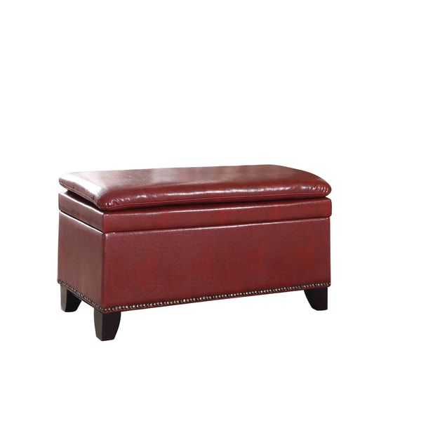 Nailhead Trim Double Cushion Bonded Leather Storage Ottoman Nailhead Trim Double Cushion Bonded Leather Storage Ottoman