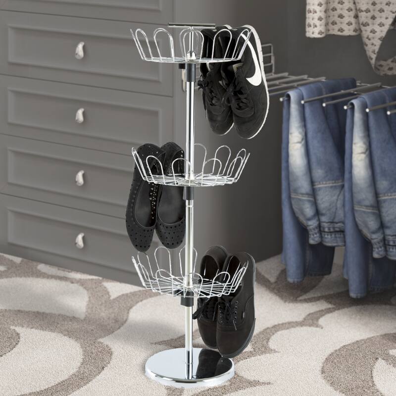 Rotating Shoe Rack – 3-Tier Shoe Tower Holds 18 Pairs – Freestanding Vertical Shoe Carousel by Lavish Home