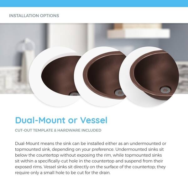 MR Direct Dual-Mount Bathroom Sink in Copper with Grid Drain in Antique Bronze