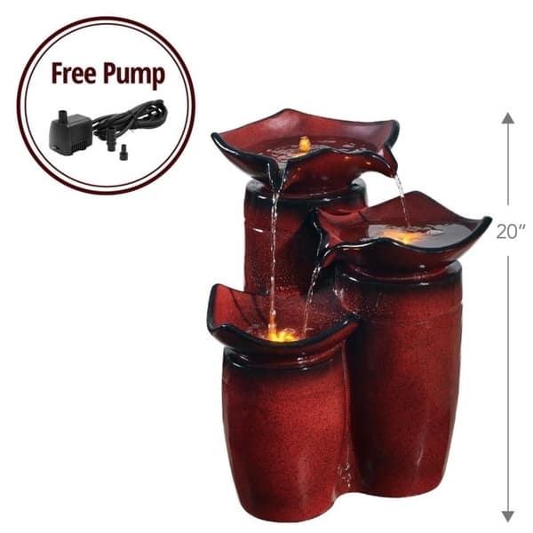 Teamson Home - Outdoor 3-Tier Glazed Pots Fountain - Gradient Red