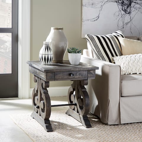 Bellamy Traditional Weathered Peppercorn Storage End Table
