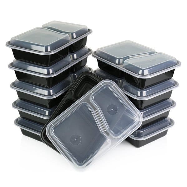 JoyJolt Divided Food Storage Containers with Lids Airtight. 5 Pack Glass  Meal Prep Containers 3 Compartment Set Glass Bento Box. Reusable Food